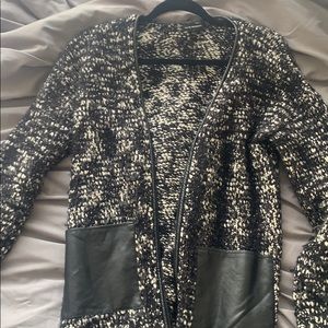 zippered cardigan with leather pockets